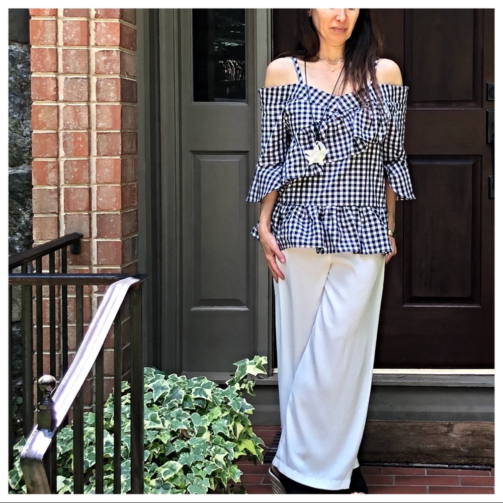 ♦️LAST ONE♦️Cold shoulder houndstooth  chic top - Picture 4 of 7